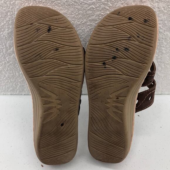 Earth Spirit Gelron Brown Tan Leather Hook Loop Adjustable Platform Slide Sandal - Picture 5 of 11